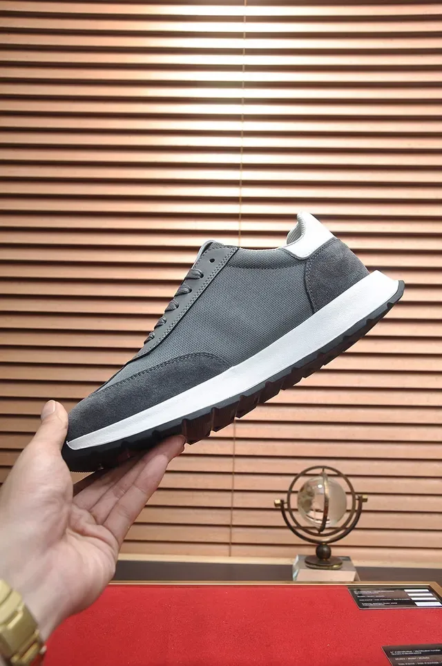 Giorgio Armani Gray White Low-Top Mesh-Suede Hybrid Upper Lifestyle Sneakers 5