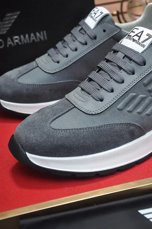 Giorgio Armani Gray White Low-Top Mesh-Suede Hybrid Upper Lifestyle Sneakers 8