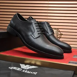 Giorgio Armani Perforated Black Cap-Toe Oxford Shoes