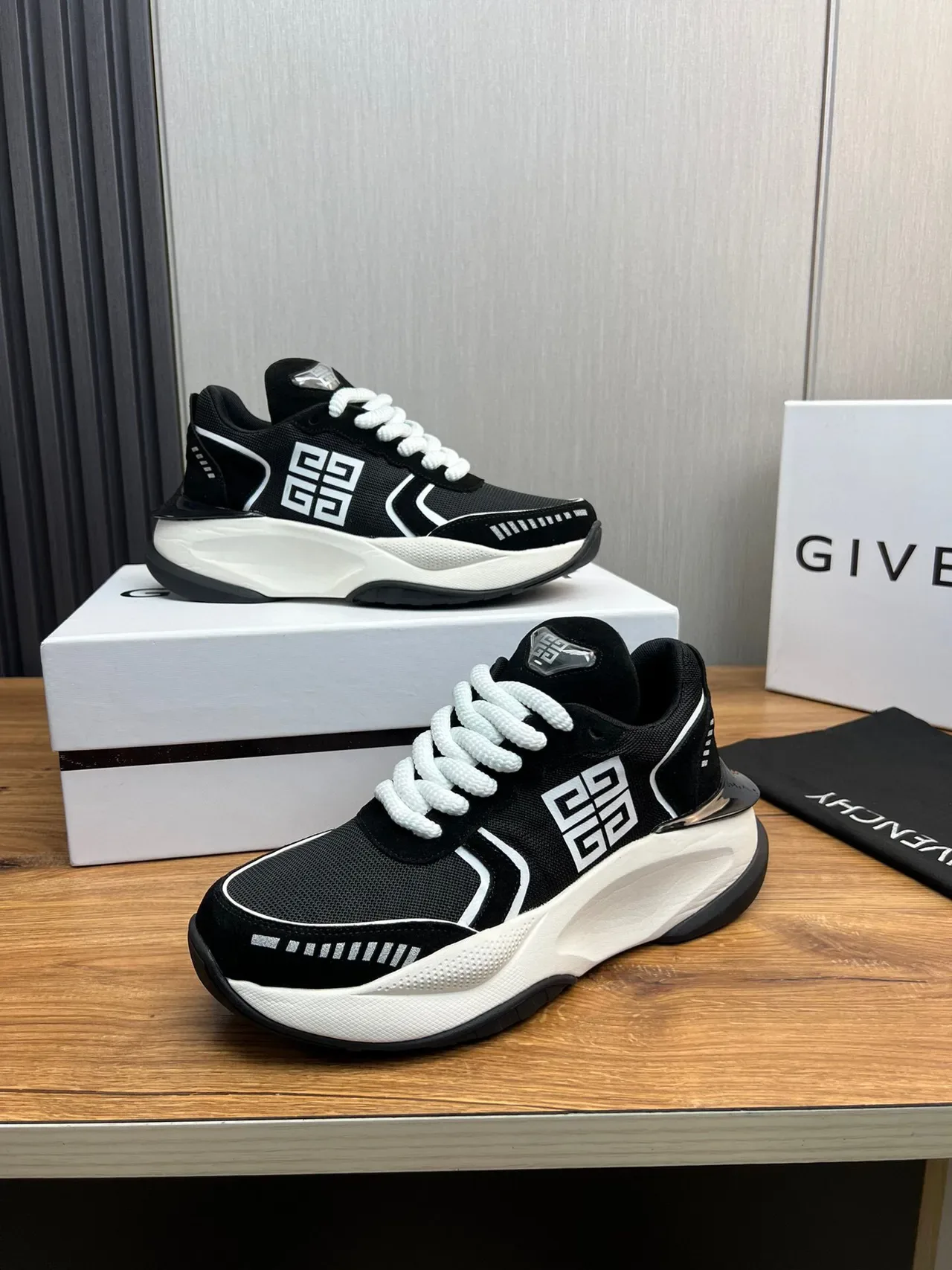 Givenchy Black White Sole Mesh Upper Chunky Sneakers 3