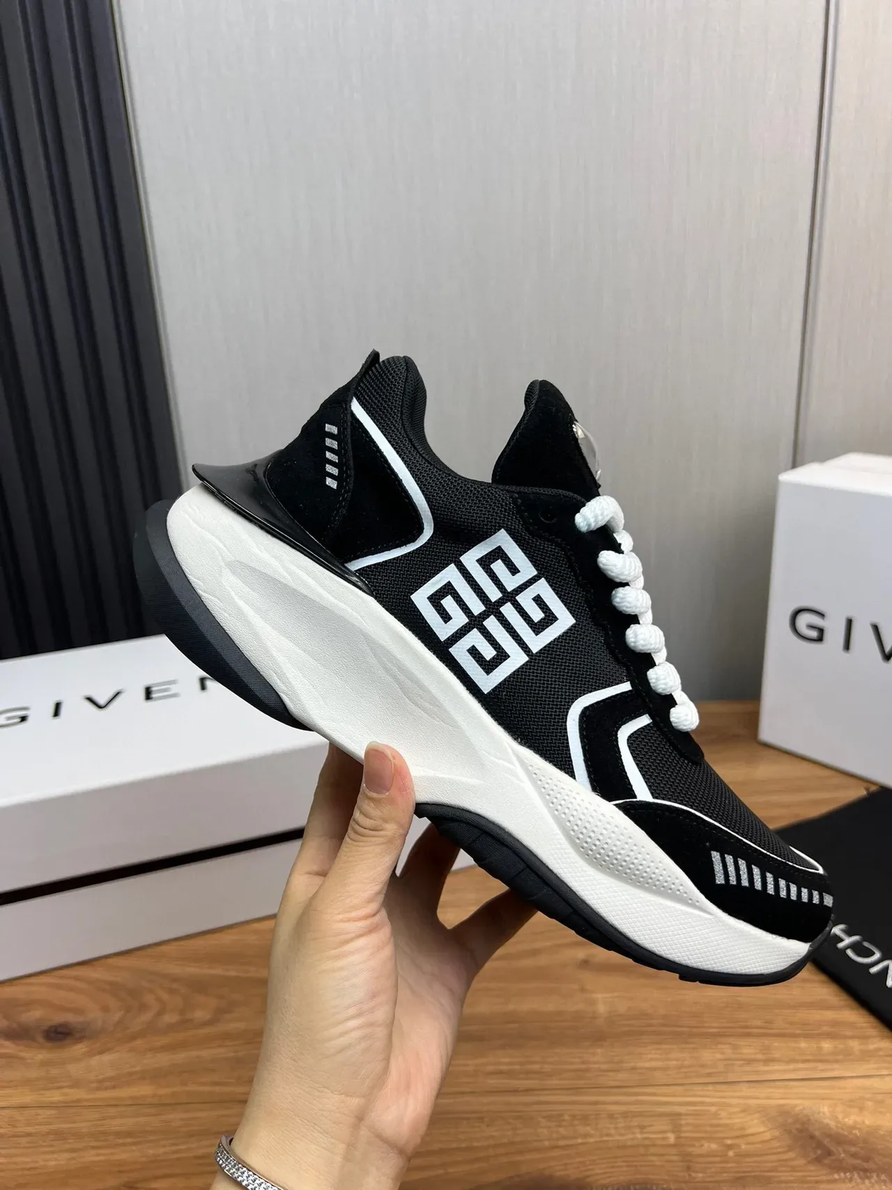 Givenchy Black White Sole Mesh Upper Chunky Sneakers 6