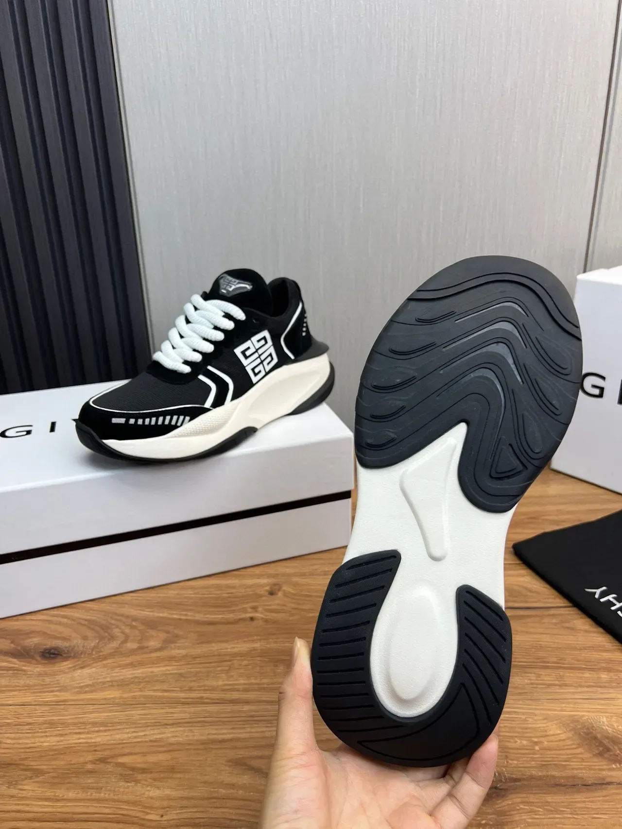 Givenchy Black White Sole Mesh Upper Chunky Sneakers 9