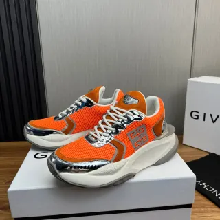 Givenchy Orange Silver Sole Mesh And Suede Upper Chunky Sneakers
