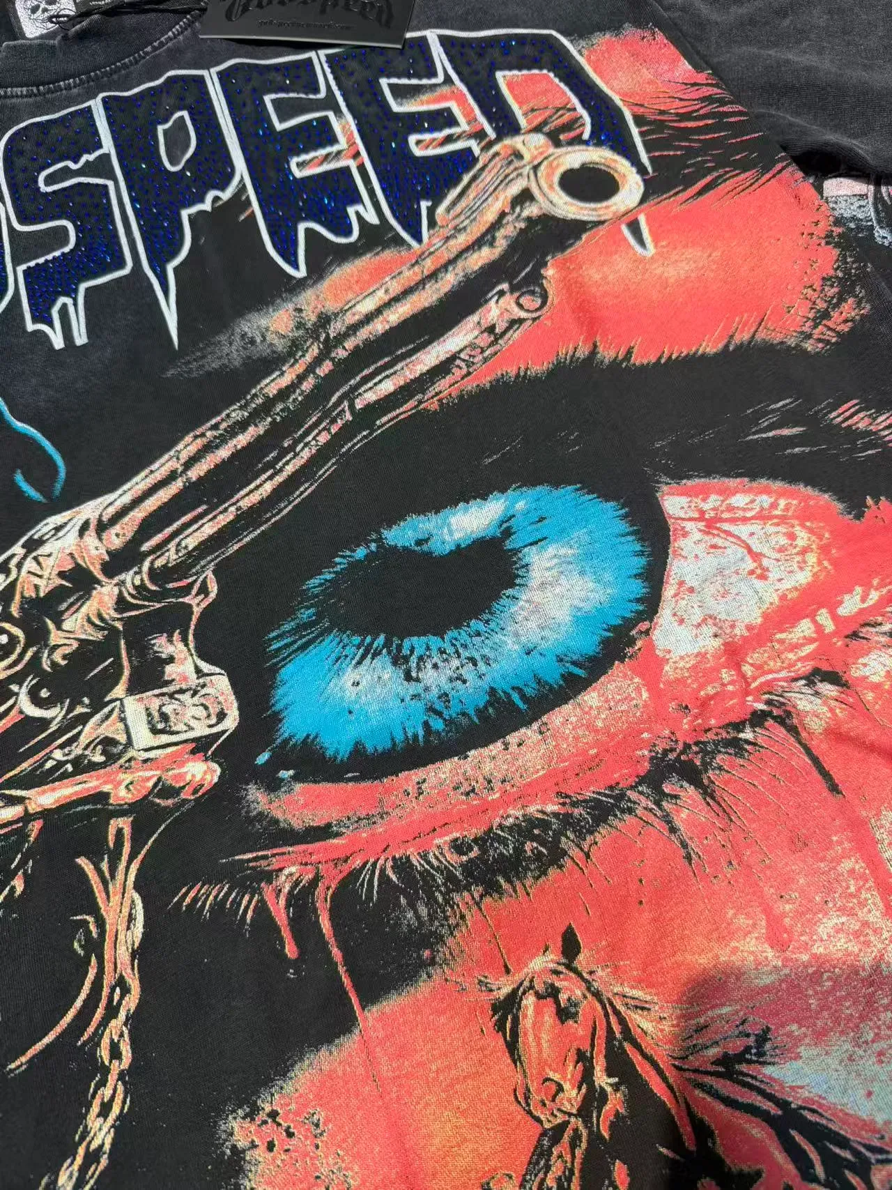 Godspeed Distressed Black Graphic Skull Revolver T-Shirt 11