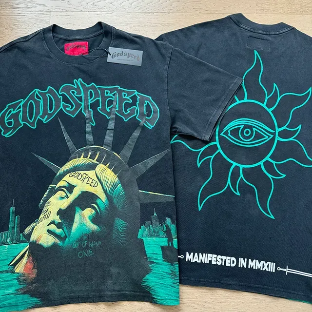 Godspeed Graphic Print Black and Teal T-Shirt 4