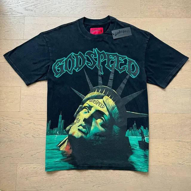 Godspeed Graphic Print Black and Teal T-Shirt 5
