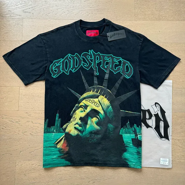 Godspeed Graphic Print Black and Teal T-Shirt 6