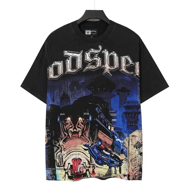 Godspeed Graphic Print Oversized Distressed Black T-Shirt 2