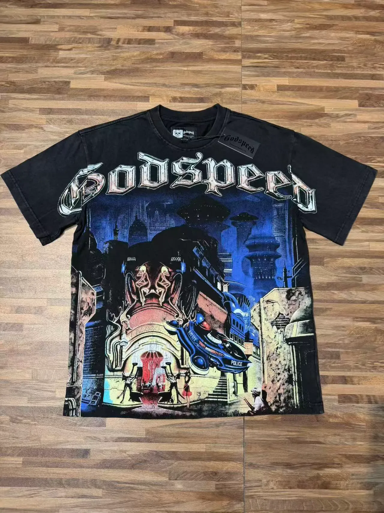 Godspeed Graphic Print Oversized Distressed Black T-Shirt 5