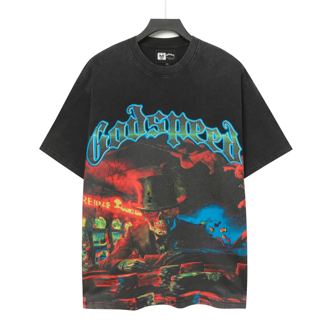 Godspeed Oversized Distressed Graphic Print Black T-Shirt 2