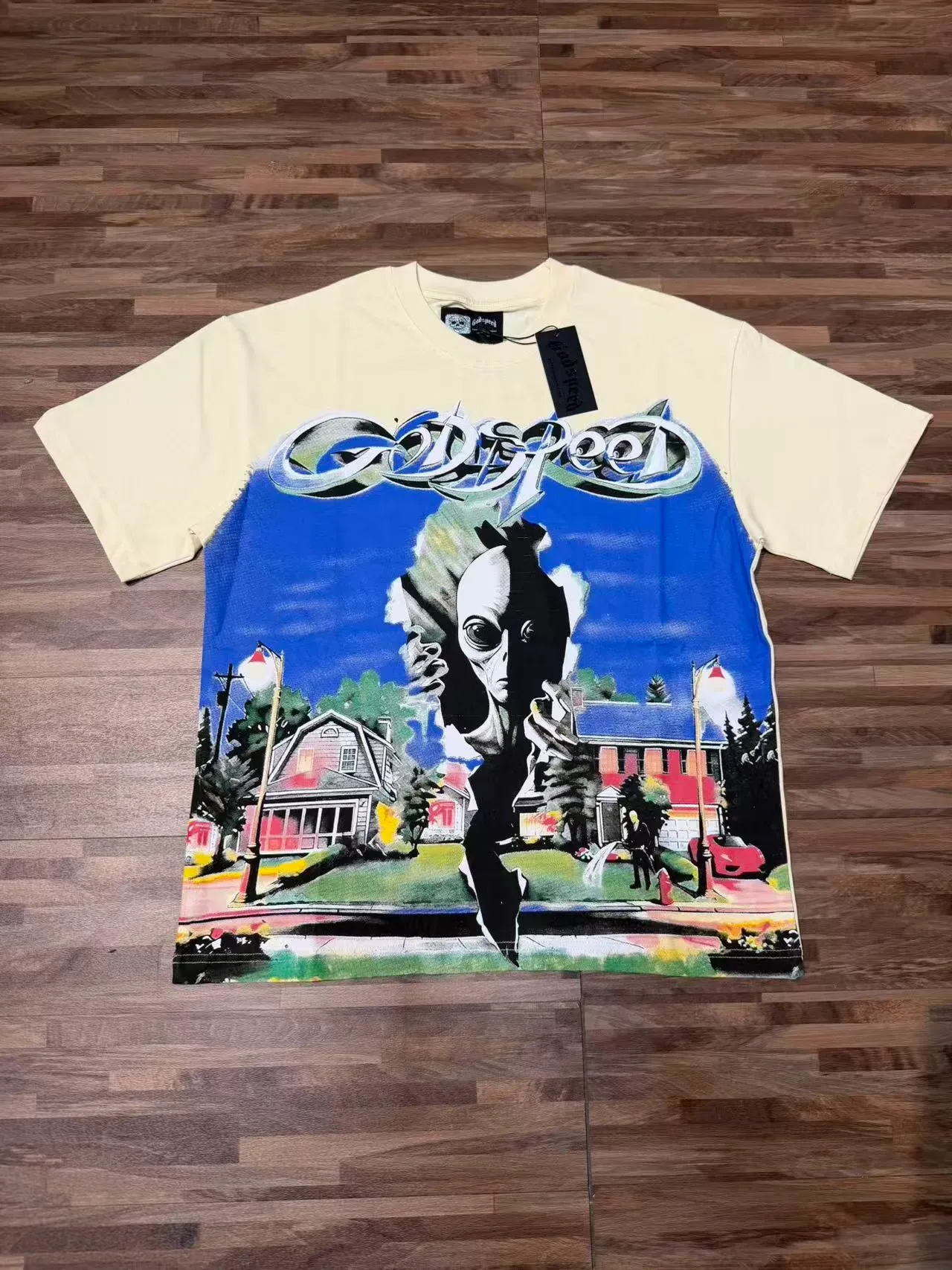 Godspeed Oversized Graphic Print Pale Yellow T-Shirt 2