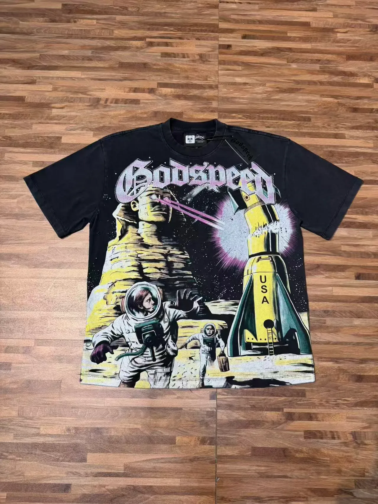 Godspeed Space Mission Graphic Print Black T-Shirt 5