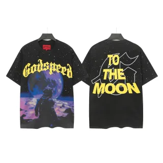 تي شيرت جرافيك أوفرسايز Godspeed To The Moon بغسيل فضائي