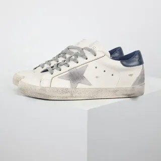 Golden Goose Superstar White Navy Distressed Cupsole Metallic Star Patch Lifestyle Sneakers