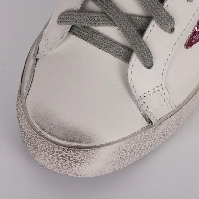 Golden Goose Tênis Lifestyle Brancos e Rosa de Couro Distressed com Glitter Star Appliqué 5