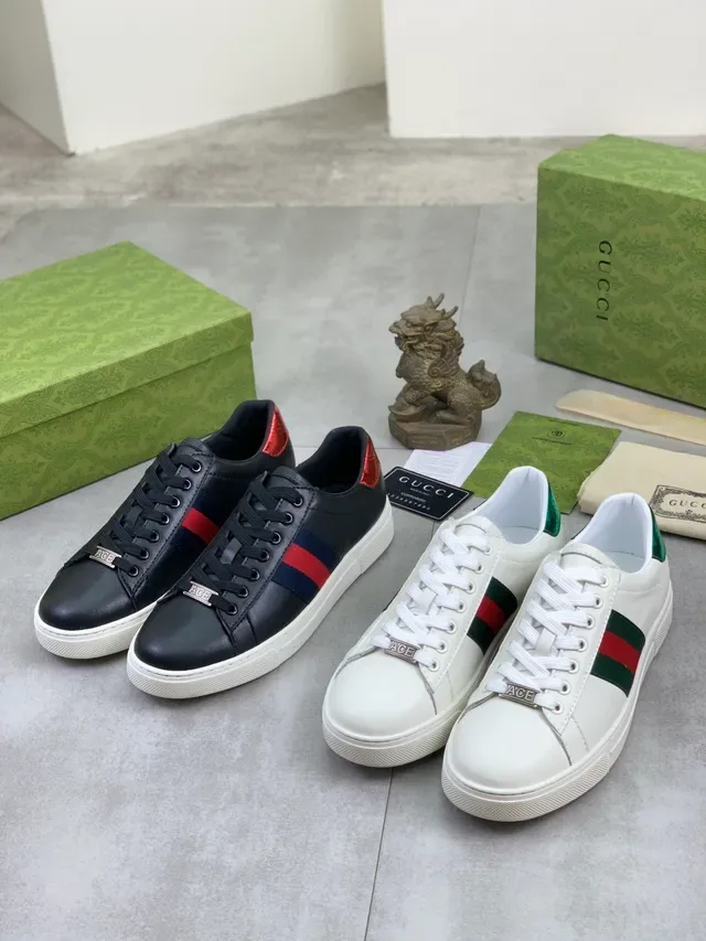 Gucci Ace Black Leather Web Stripe Lifestyle Sneakers 2
