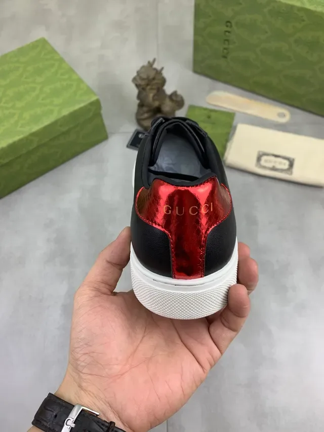 Gucci Ace Black Leather Web Stripe Lifestyle Sneakers 4