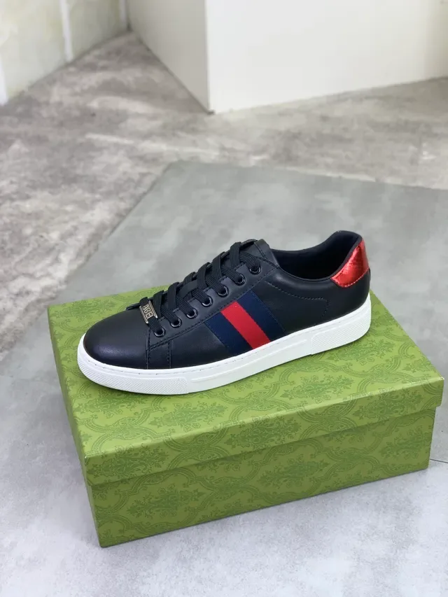 Gucci Ace Black Leather Web Stripe Lifestyle Sneakers 5