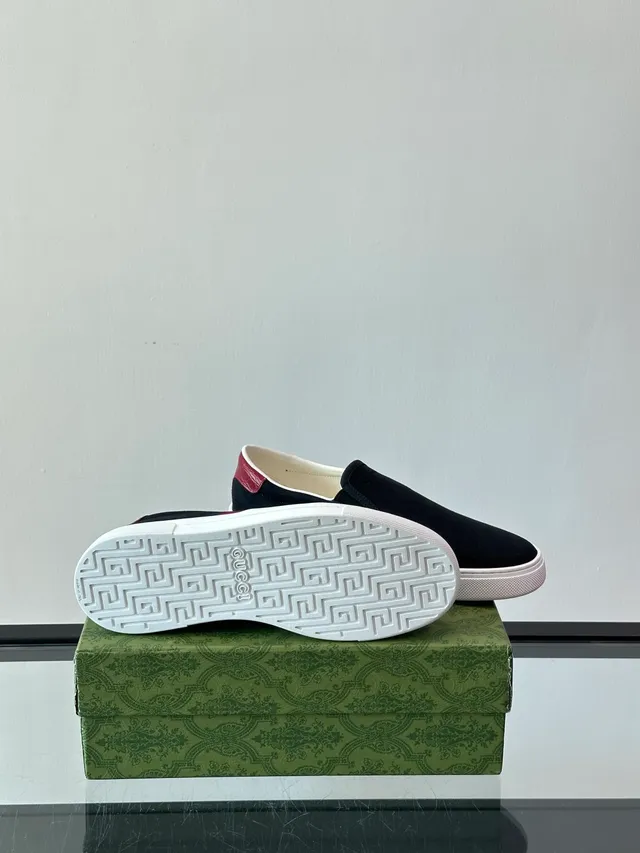 Gucci Ace Black Red Slip-On Upper Canvas Shoes 2