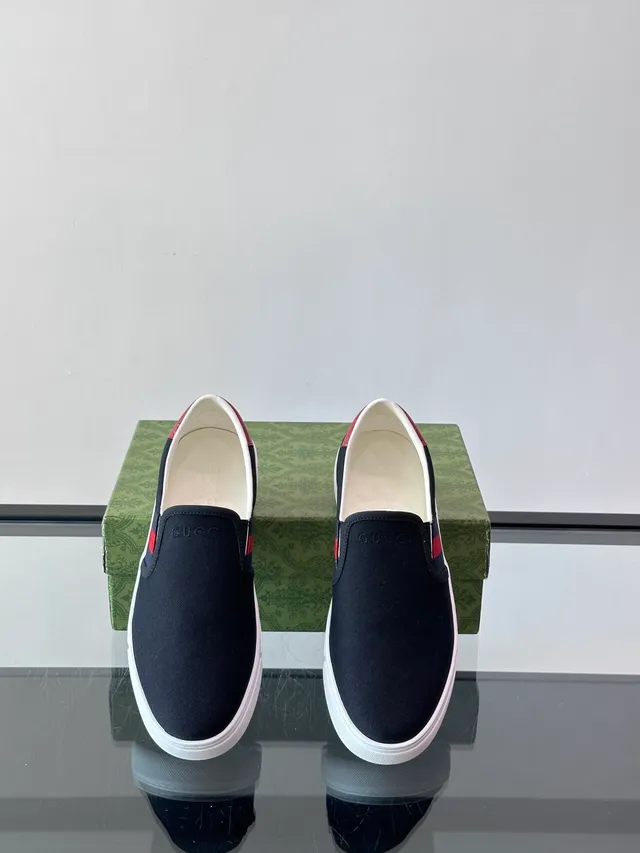 Gucci Ace Black Red Slip-On Upper Canvas Shoes 4