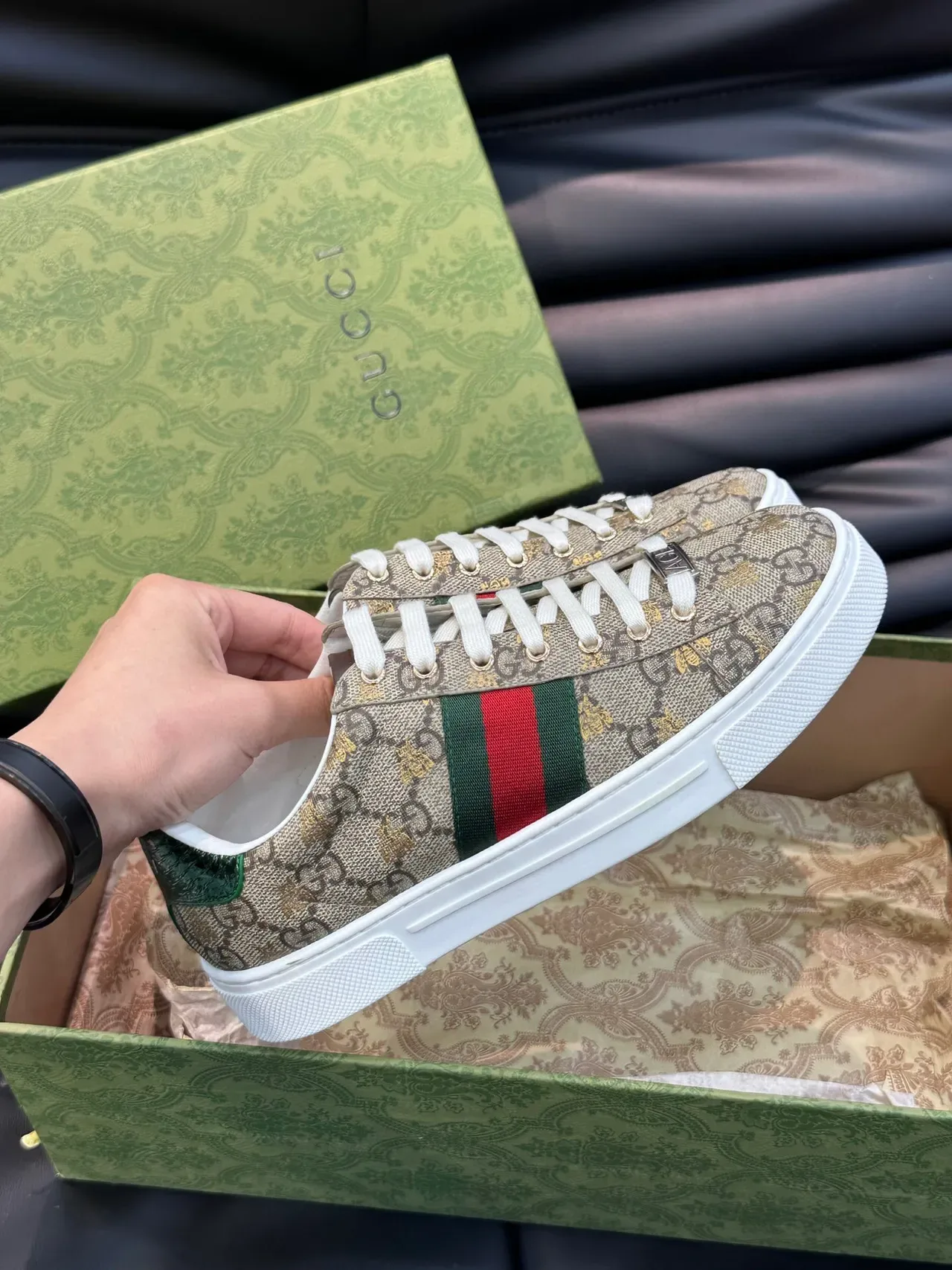 Gucci Ace GG Supreme Beige Green Red Web Lifestyle Sneakers 5