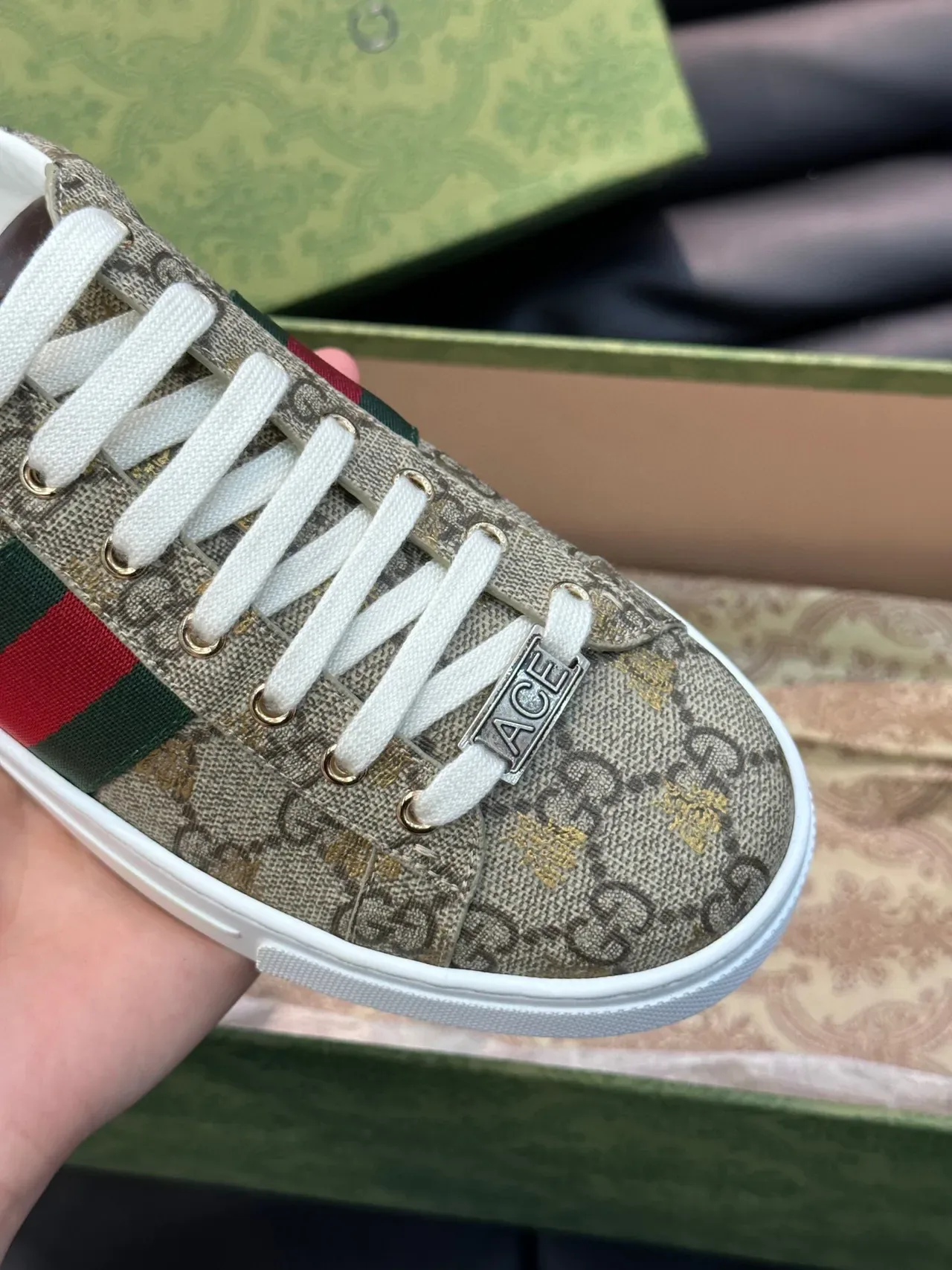 Gucci Ace GG Supreme Beige Green Red Web Lifestyle Sneakers 7