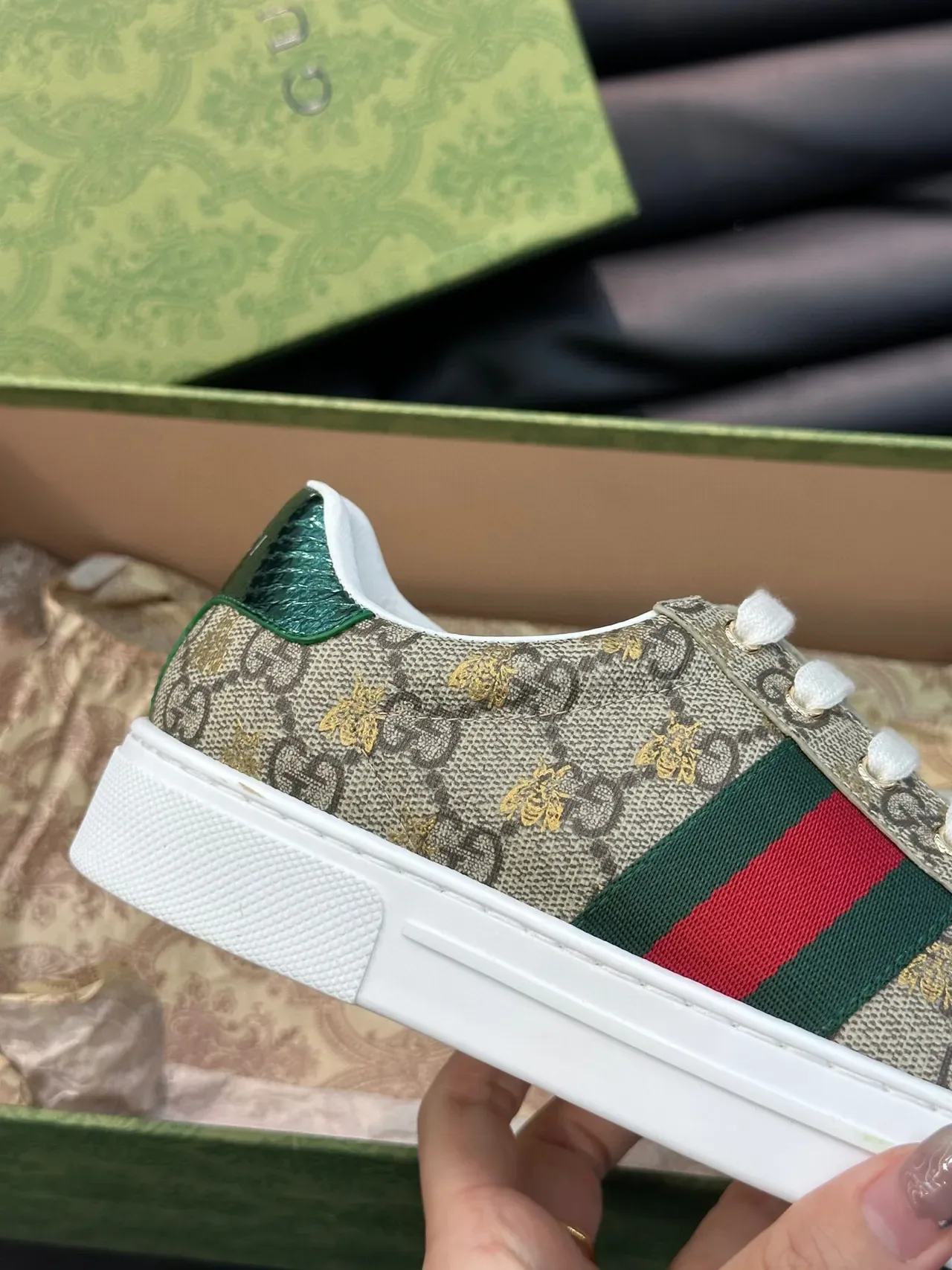 Gucci Ace GG Supreme Beige Green Red Web Lifestyle Sneakers 8