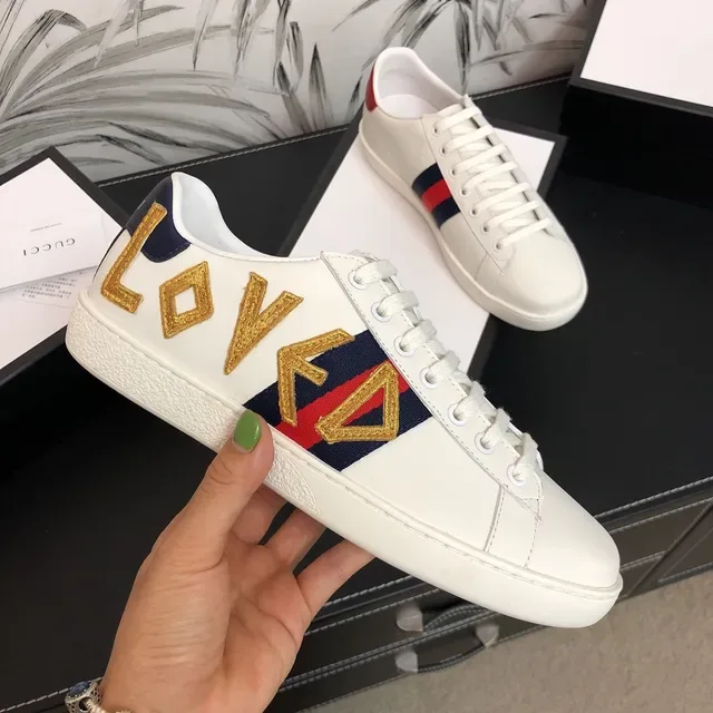Gucci Ace LOVED White Leather Web Stripe Lifestyle Sneakers 3
