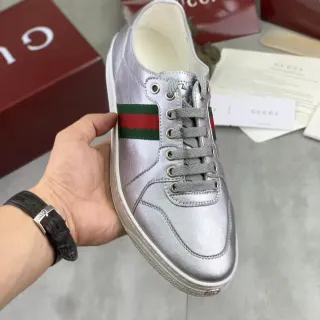 Gucci Ace Metallic Silver Web Stripe Lifestyle Sneakers