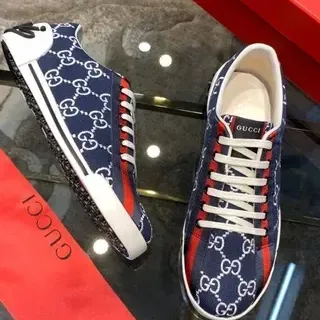 Gucci Ace Navy Blue and Red GG Monogram Lifestyle Sneakers