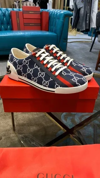 Gucci Ace Navy Blue and Red GG Monogram Lifestyle Sneakers 3