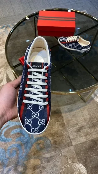 Gucci Ace Navy Blue and Red GG Monogram Lifestyle Sneakers 4