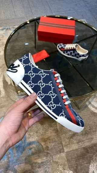 Gucci Ace Navy Blue and Red GG Monogram Lifestyle Sneakers 5