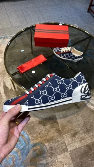 Gucci Ace Navy Blue and Red GG Monogram Lifestyle Sneakers 6