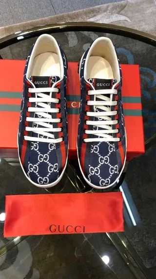 Gucci Ace Navy Blue and Red GG Monogram Lifestyle Sneakers 7