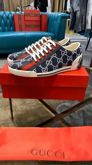 Gucci Ace Navy Blue and Red GG Monogram Lifestyle Sneakers 8