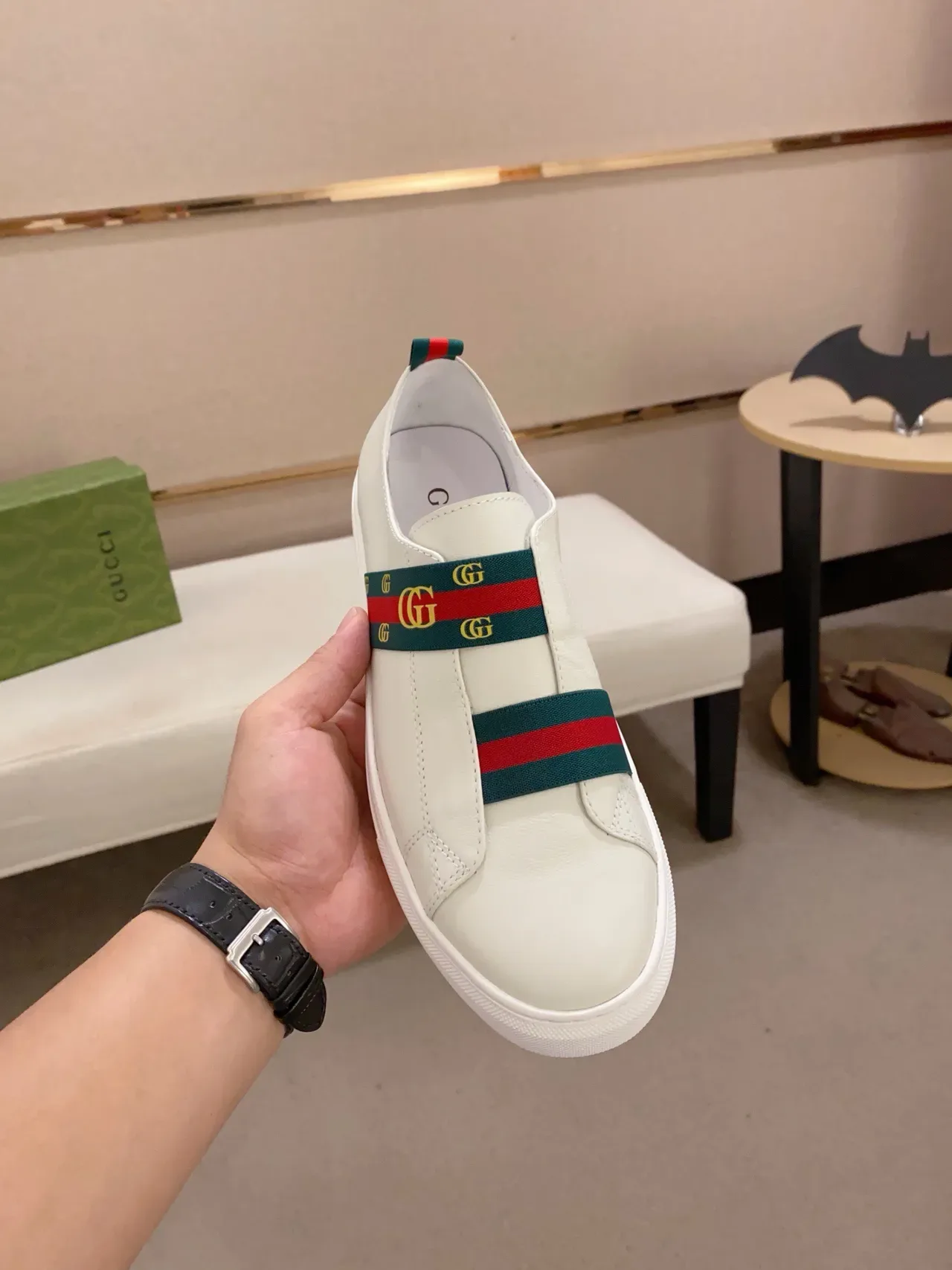 Gucci Ace Web Strap White Leather Lifestyle Sneakers 2