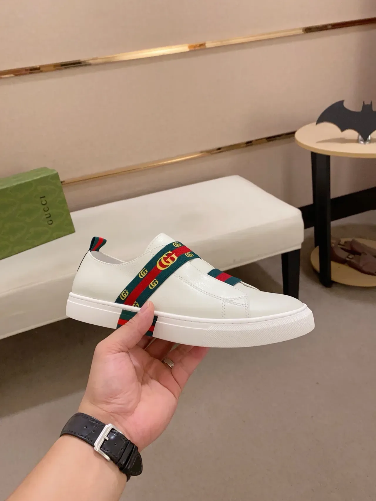 Gucci Ace Web Strap White Leather Lifestyle Sneakers 4