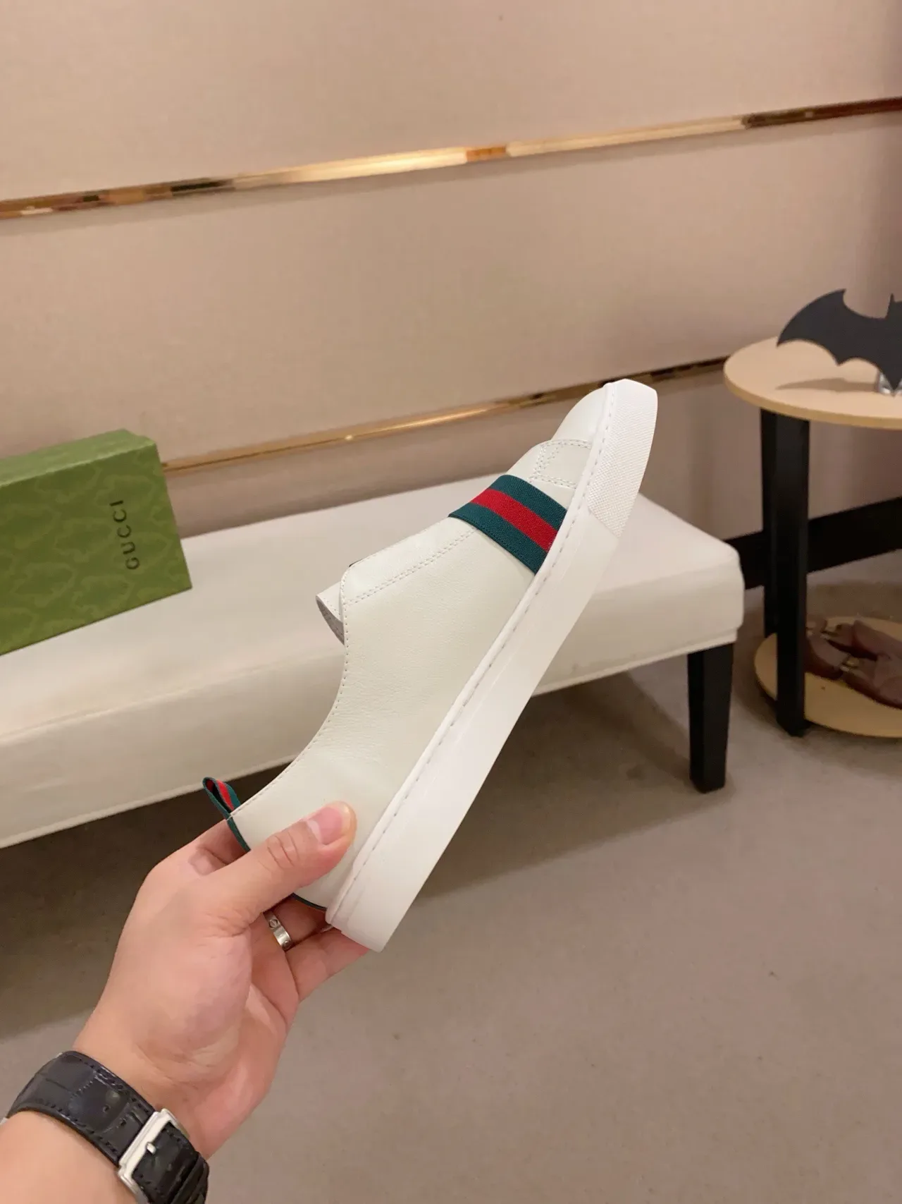 Gucci Ace Web Strap White Leather Lifestyle Sneakers 5