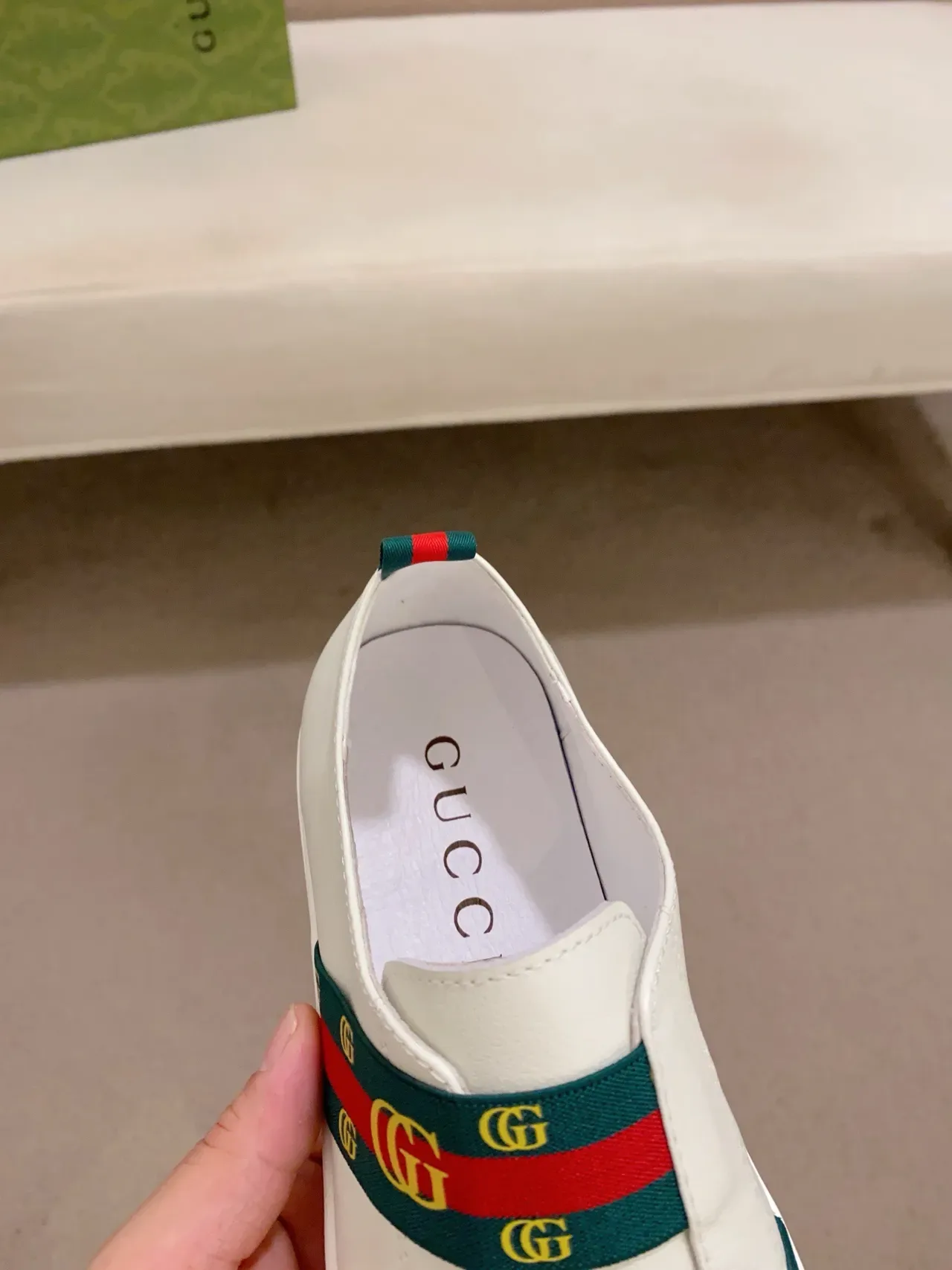 Gucci Ace Web Strap White Leather Lifestyle Sneakers 6