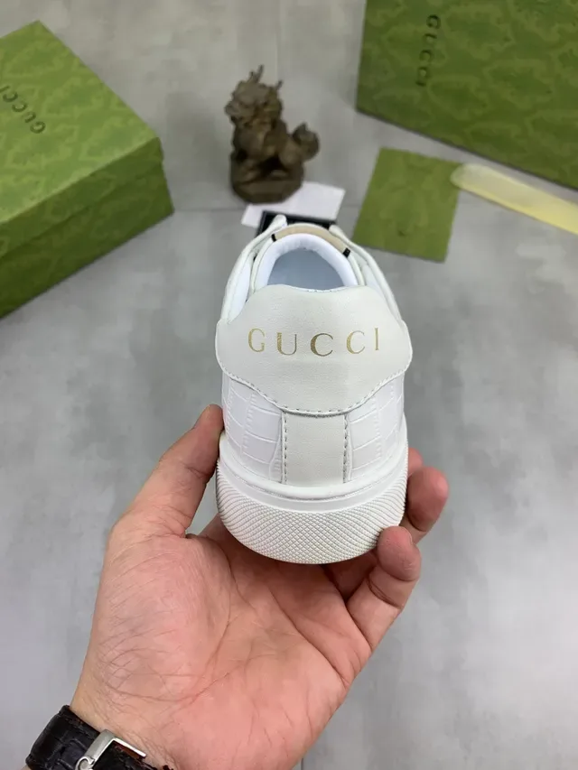 Gucci Ace White Croc-Embossed Web Stripe Lifestyle Sneakers 3