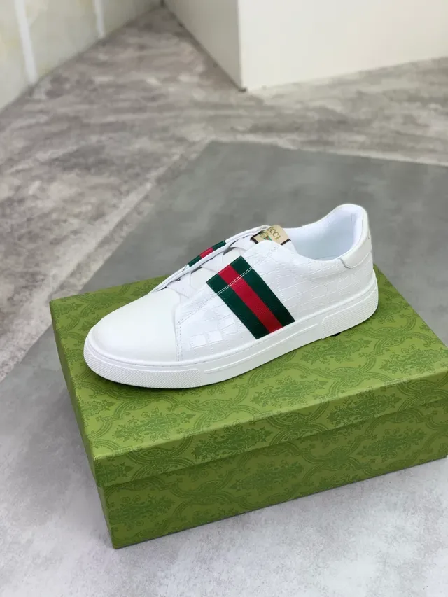 Gucci Ace White Croc-Embossed Web Stripe Lifestyle Sneakers 4