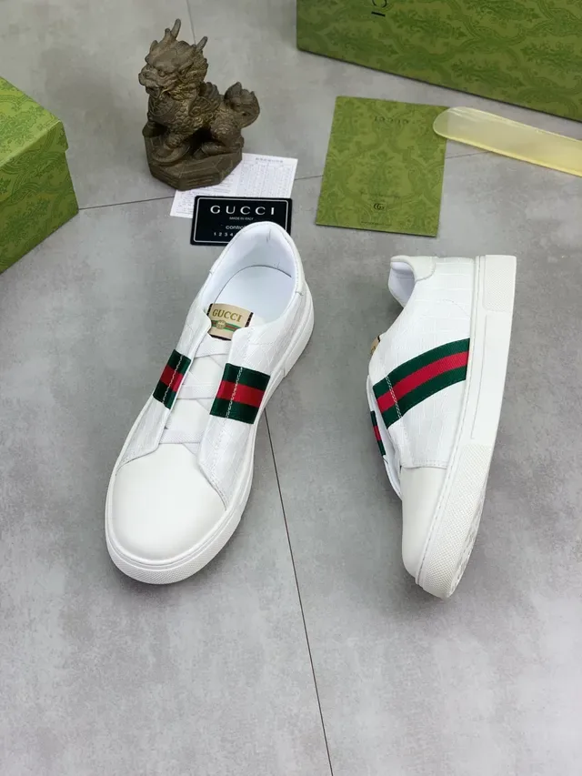 Gucci Ace White Croc-Embossed Web Stripe Lifestyle Sneakers 5