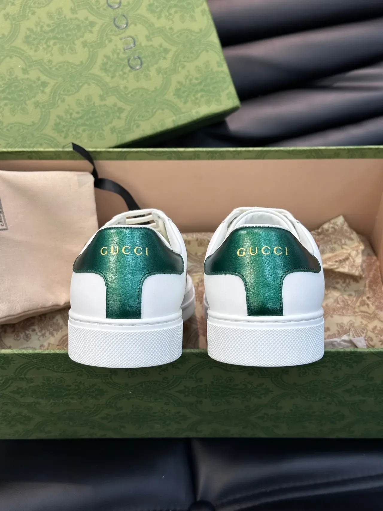 Gucci Ace White Green Leather Web Stripe Lifestyle Sneakers 2