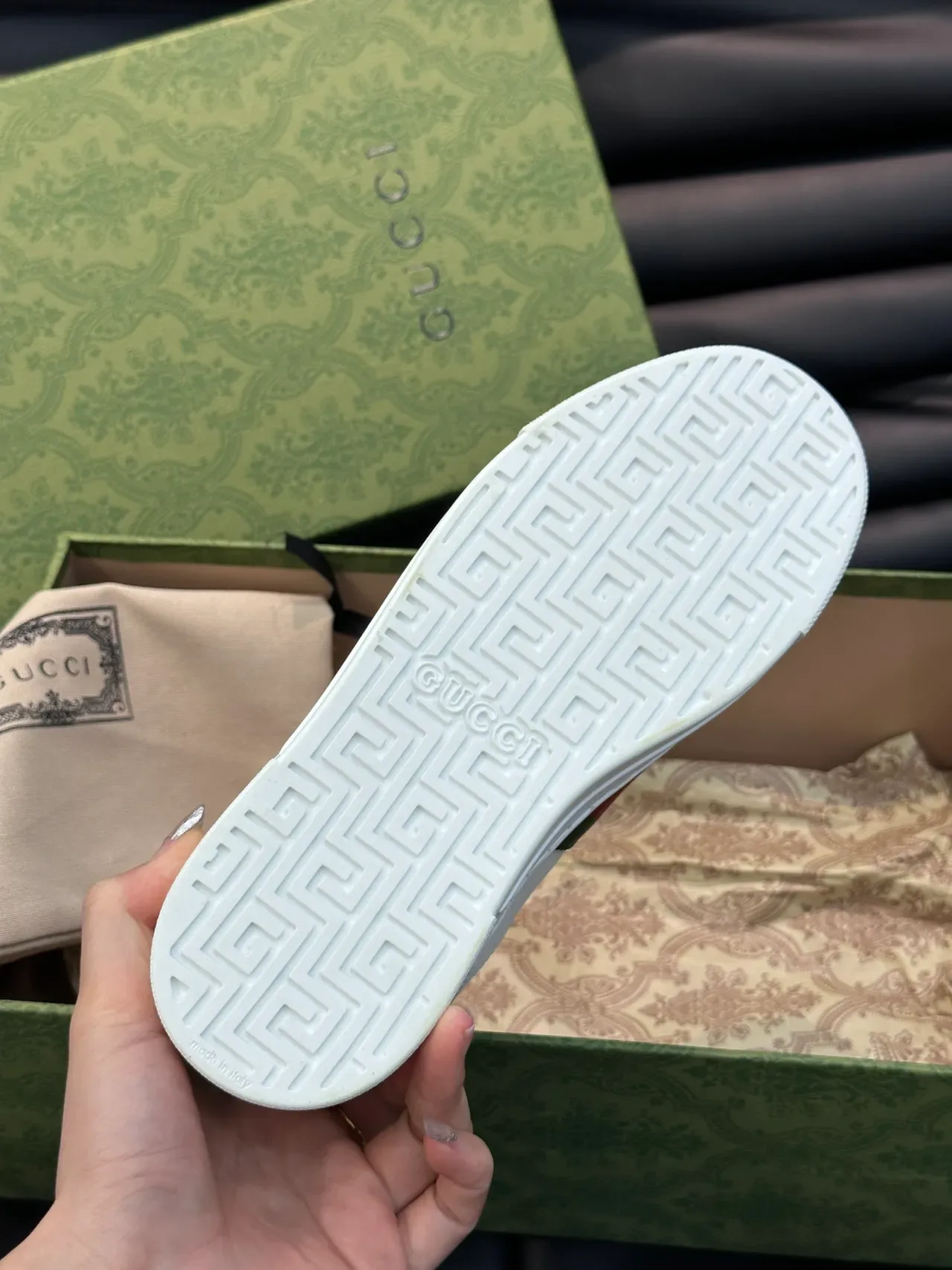 Gucci Ace White Green Leather Web Stripe Lifestyle Sneakers 3