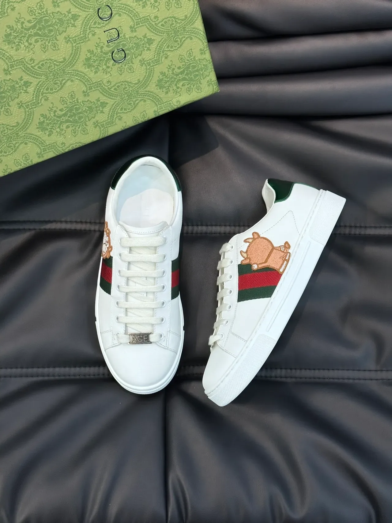 Gucci Ace White Green Leather Web Stripe Lifestyle Sneakers 5