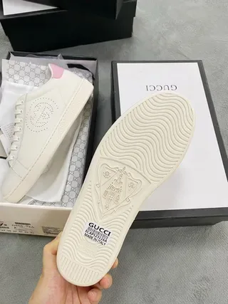 Gucci Ace White Pink Perforated Double-G Logo Leather Upper Lifestyle Sneakers 4