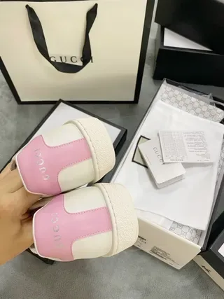 Gucci Ace White Pink Perforated Double-G Logo Leather Upper Lifestyle Sneakers 5