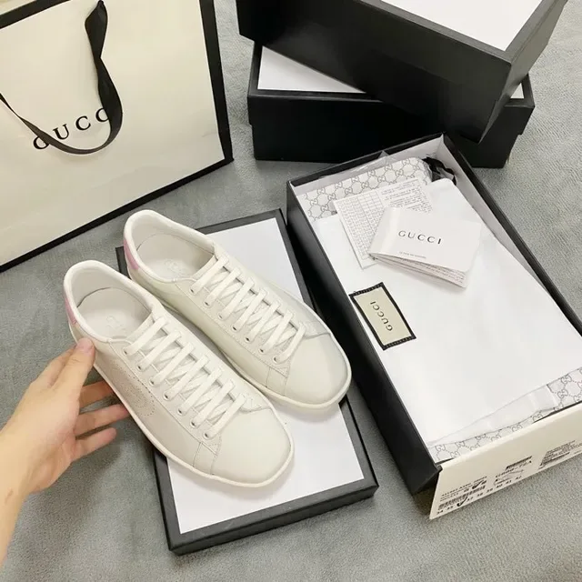 Gucci Ace White Pink Perforated Double-G Logo Leather Upper Lifestyle Sneakers 6