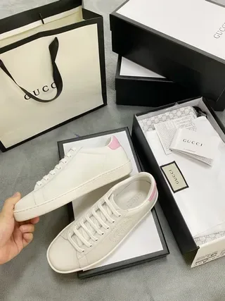 Gucci Ace White Pink Perforated Double-G Logo Leather Upper Lifestyle Sneakers 7
